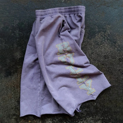 Y2K Purple Capri Shorts - Retro Sunfade Letter Print Baggy Streetwear Pants