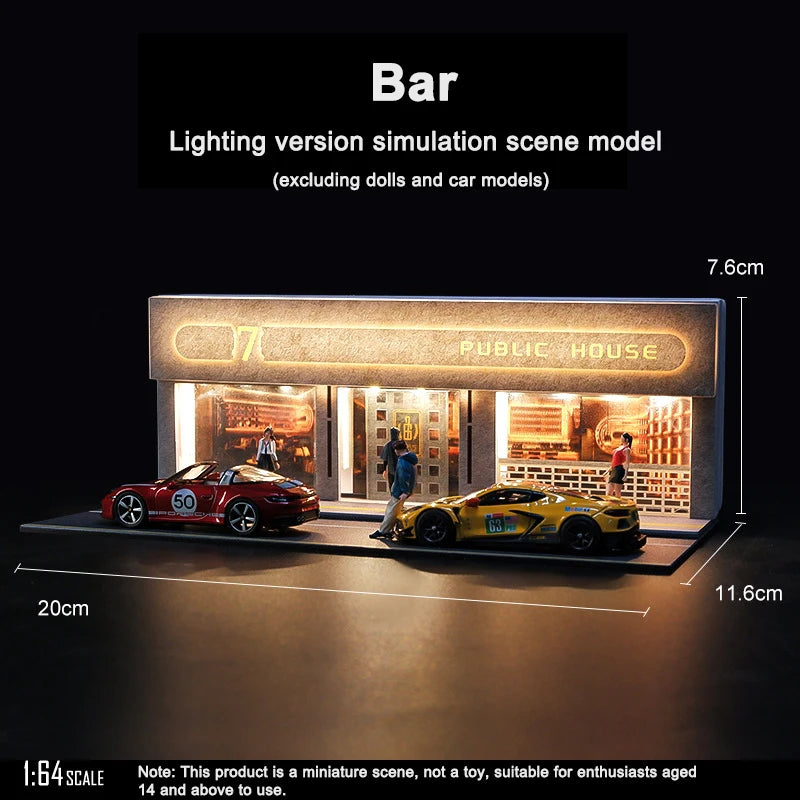 1/64 Scale Tavern Restaurant Model Scene with Lamp – Miniature Simulation Diorama Display Decor (No Figures or Cars)