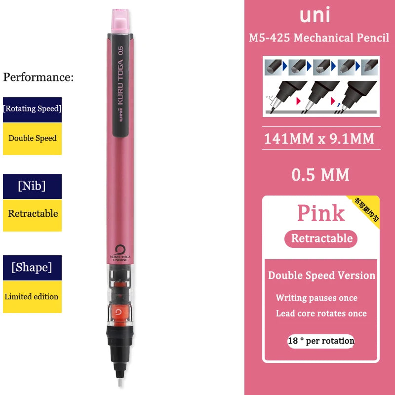 UNIStationery Automatic Mechanical Pencil — 0.5mm Anti-Slip Grip, Rotating Refillable Pen with Anti-Break Core
