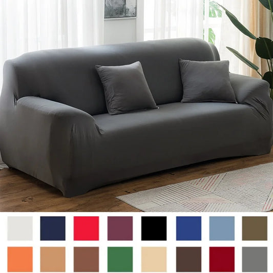 Elastic Solid Color Sofa Covers - Spandex Slipcovers for Living Room Sectional Corner Couch Chairs (1/2/3/4 Seater)