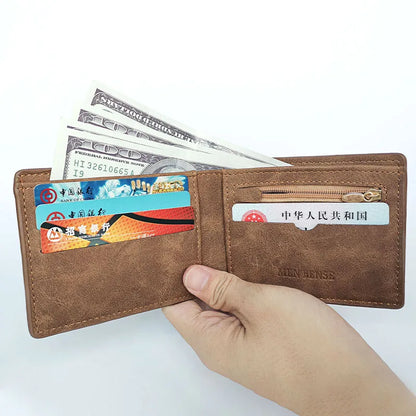 Retro Men’s Leather Wallet – Slim Money Purse with Coin Bag & Zipper, Stylish Dollar Design