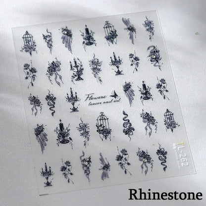 5D Gold Stamped Nail Art Stickers - Silver Sun Stars Snake Chinese Style Self-Adhesive Manicure Decals