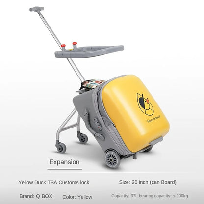 Kids Ride-On Luggage with Wheels – Sit and Ride Yellow Trolley Suitcase for Boys & Girls, Baby Walking Travel Box