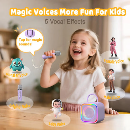 Haomuren Mini Karaoke Machine for Kids – Portable Bluetooth Speaker with 2 Mics, All-in-One Home Party Toy & Gift for Girls