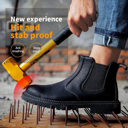 Waterproof Safety Work Shoes for Men – Steel Toe Leather Boots, Indestructible Construction Footwear in Brown