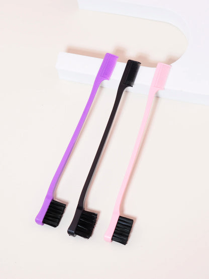 3PCS Hair Styling Tool Set – Double-Sided Edge Control Brush, Eyebrow Comb, Back Brush for Real Hair Wigs