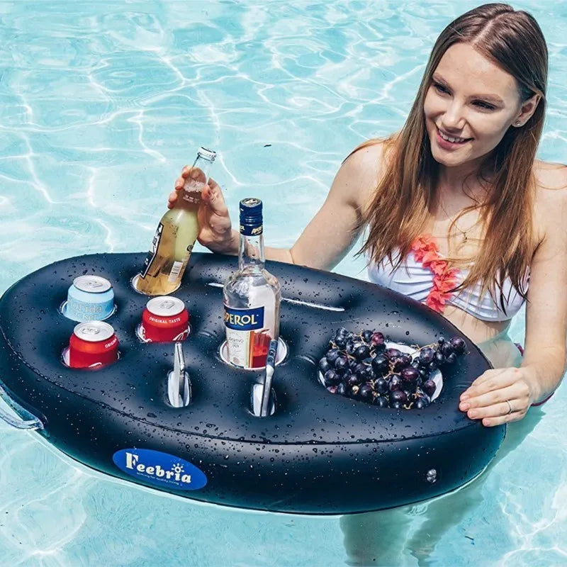 Summer Sea Inflatable Bucket Cup Holder - Pool Beach Swimming Party Float with Beer Drink Tray, Cooler Table Toy Accessories