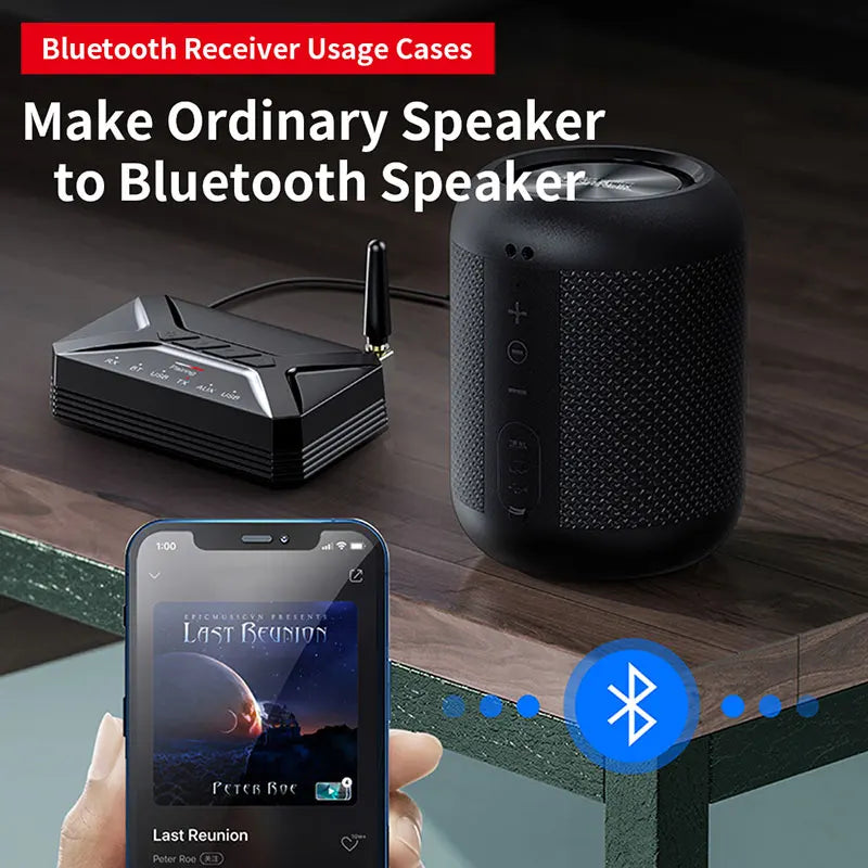Bluetooth 5.0 HD Audio Transmitter – Low Latency Wireless Adapter with 3.5mm AUX, RCA & USB for TV, PC & Headphones