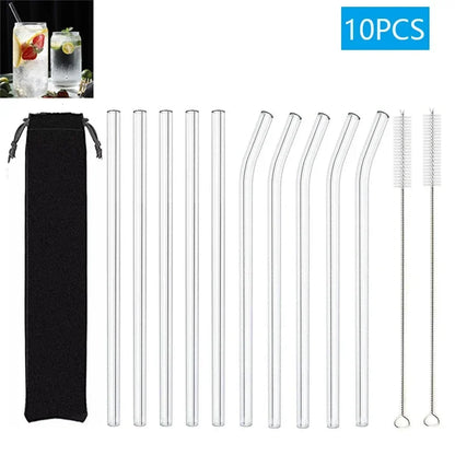 Eco-Friendly Reusable Glass & Metal Straws – 1/20PCS with Cleaning Brush for Smoothies, Milkshakes & Cocktails
