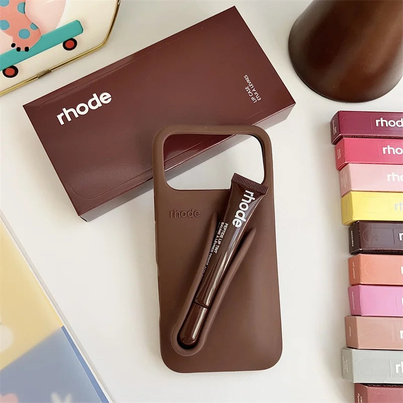 Rhode Lip Gloss iPhone Case - Silicone Protective Cover with Box Design for iPhone 17 Air 16 15 14 13 12 Pro Max Plus