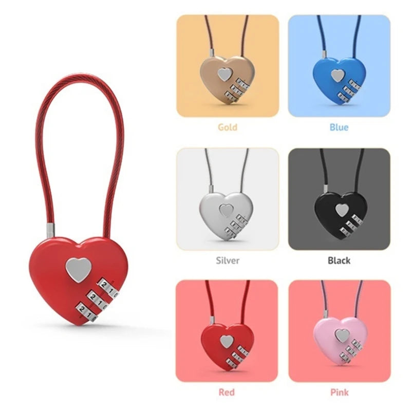 Zinc Alloy Mini Heart-Shaped Password Padlock – Wire Rope Travel Luggage and Package Lock (L9BE)