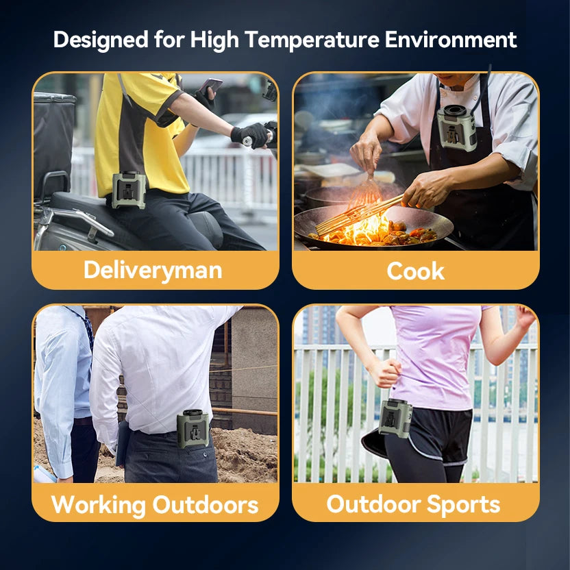 20000mAh Outdoor Portable Waist Fan - Hanging Neck Fan with Strong Wind, Power Bank & LED Lighting for Sports & Outdoor Work