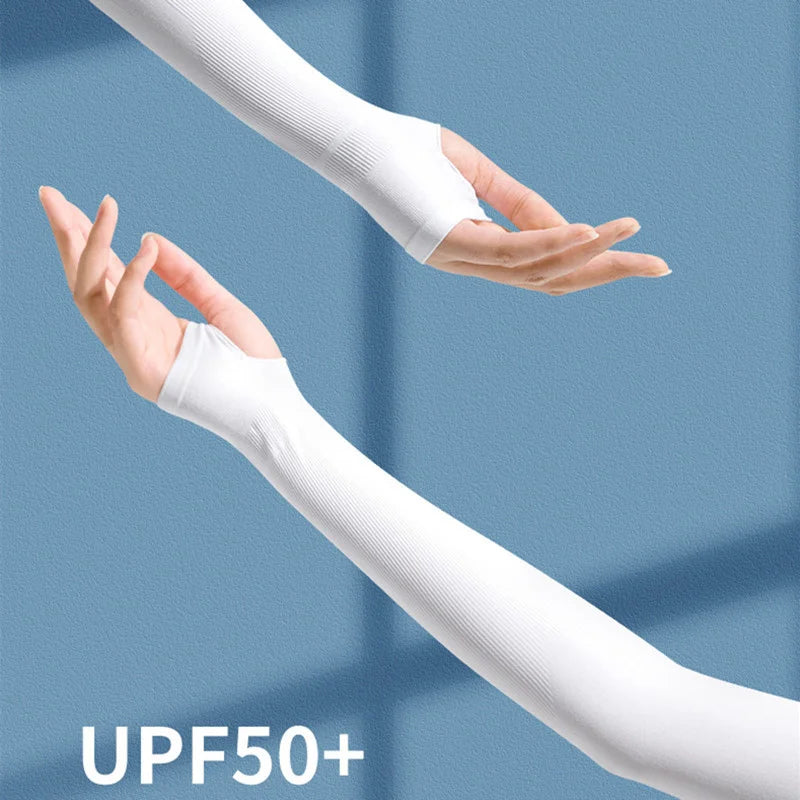 UPF50+ Ice Fabric Arm Sleeves - Breathable Quick Dry Sportswear for Running - Sun UV Protection Long Arm Covers for Cycling