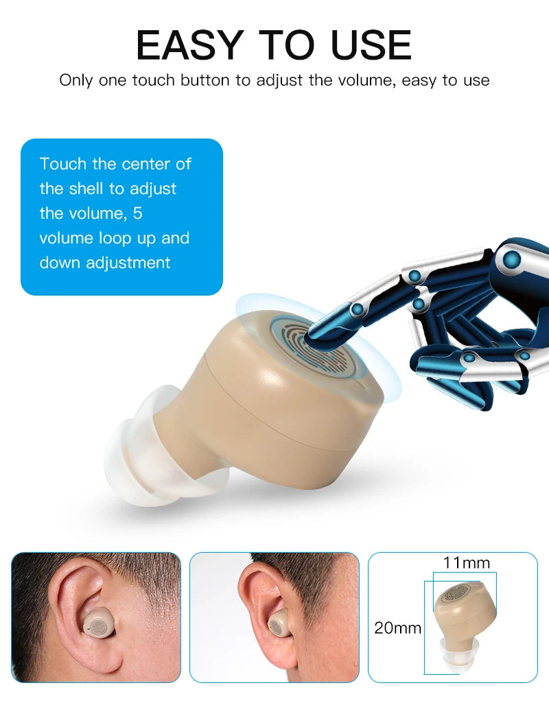 Affordable Rechargeable Mini Sound Amplifier: Portable ITE Hearing Aid for Deaf Users
