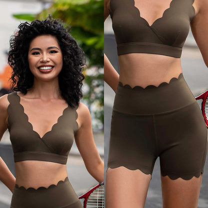 Women’s 2-Piece Yoga Set – Shockproof V-Neck Sports Bra & Lifting Hip Shorts, Soft Gym & Pilates Workout Clothing