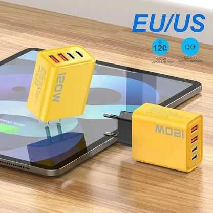 120W PD USB-C Charger - Fast Charging Mobile Phone Adapter with Quick Charge 3.0, Type C for iPhone, Samsung, Xiaomi, EU/US Plug