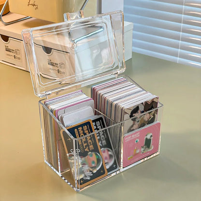 Multifunctional Acrylic Card Storage Box – 12x10.5cm Display Case with 2 Compartments, Holds 400 Postcards or Photos