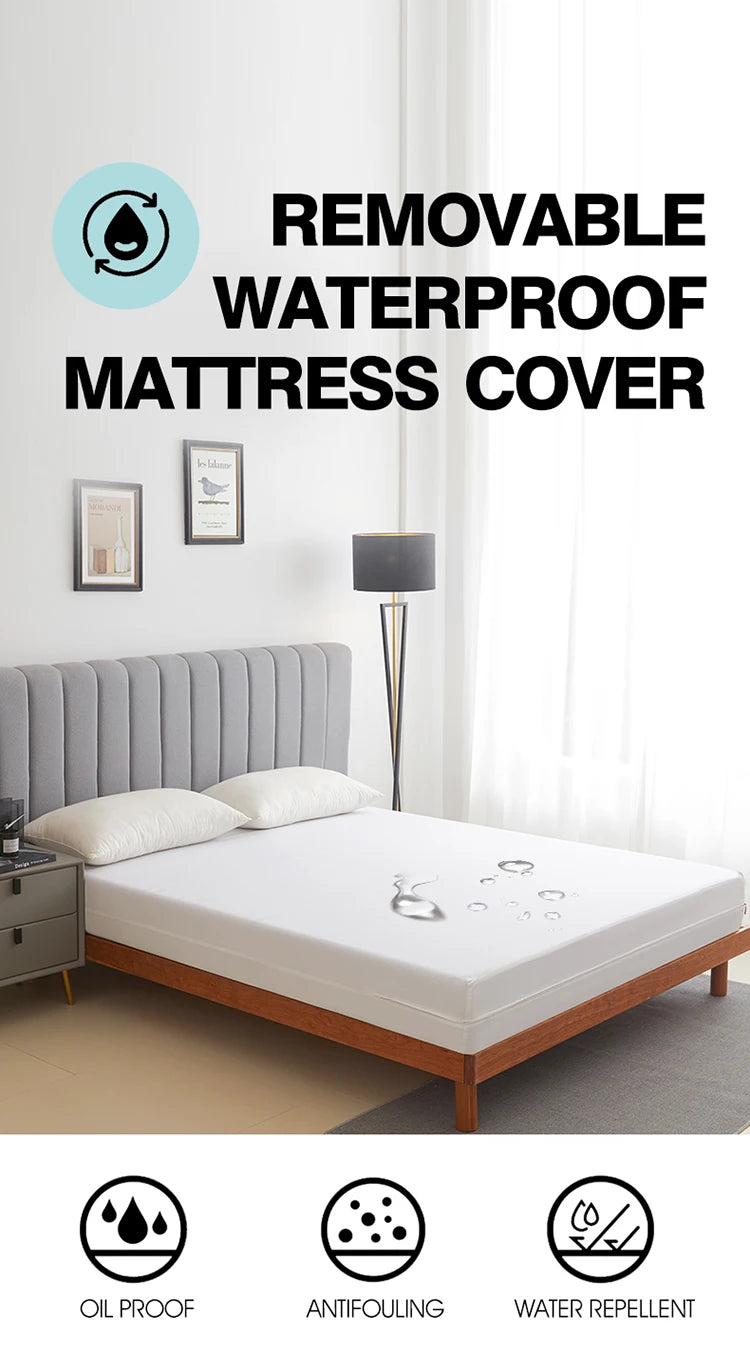 Waterproof Mattress Protector with Zipper - Soft, Breathable & Noiseless Cover for Single, Double, Queen, or King Size Bed