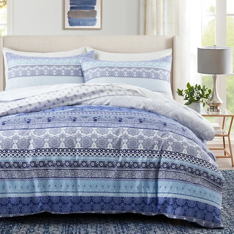 Grey Feather Duvet Cover Set – Full/Queen Boho Bedding with Soft Reversible White Comforter Cover for Kids & Teens