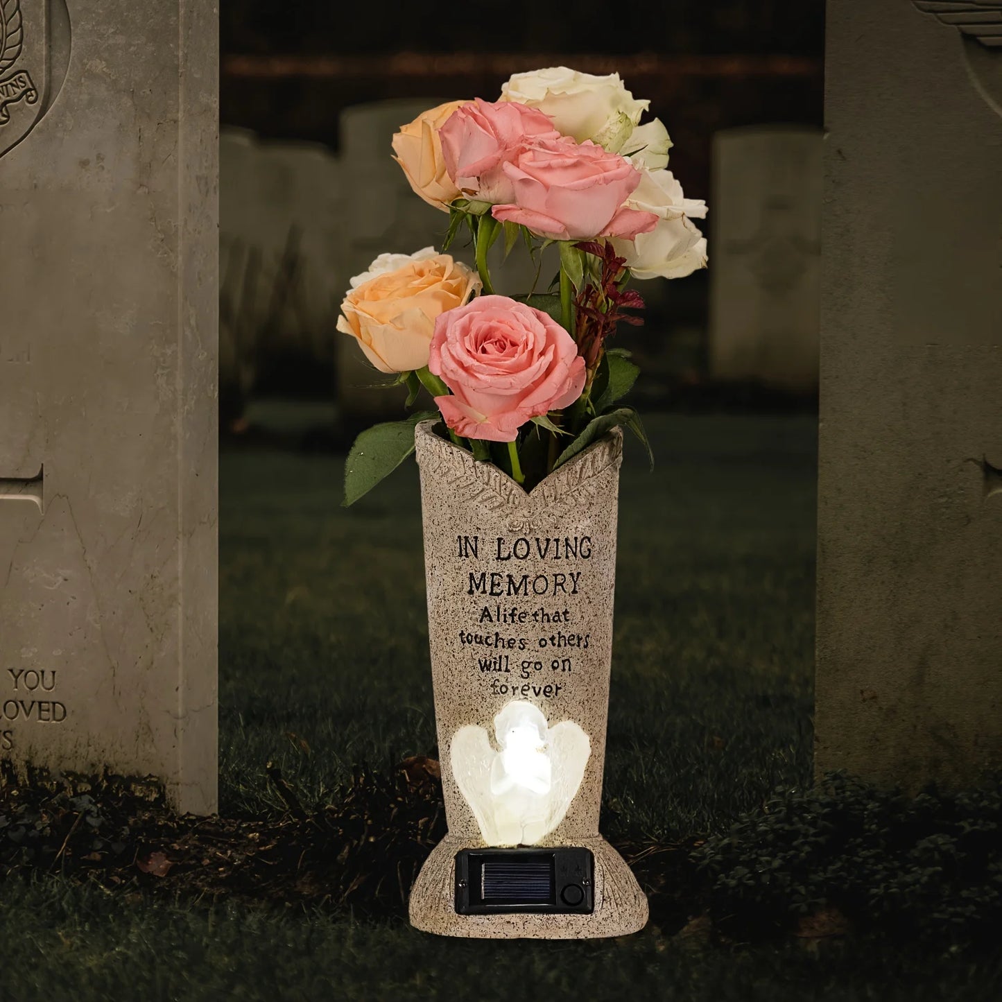 Solar LED Grave Vase – Memorial Tombstone Decoration for Fresh or Artificial Flowers