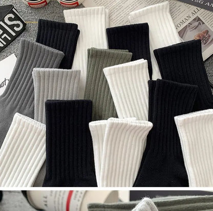 5 Pairs Cool Men's Socks Set – Black & White, Warm Autumn/Winter Sport Short Socks, Solid Color for Men
