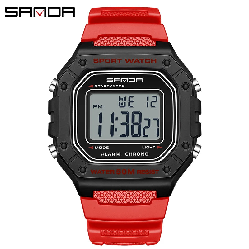 SANDA 2156 Military Digital Sports Watch for Men - Waterproof LED Display Wristwatch with Stopwatch and Oversized Dial