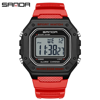SANDA 2156 Military Digital Sports Watch for Men - Waterproof LED Display Wristwatch with Stopwatch and Oversized Dial