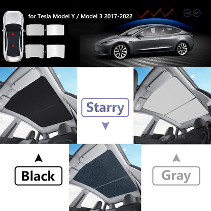 Split Sunshade for Tesla Model 3 (2017-2023) & Model Y – Front & Rear Sunroof Windshield Skylight Glass Roof Cooling Shade