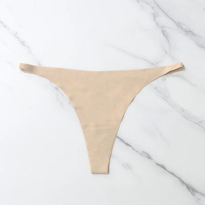 Ice Silk Seamless Thong Panties for Women – Soft Satin Bikini Underwear, Thin Band Tangas Mujer