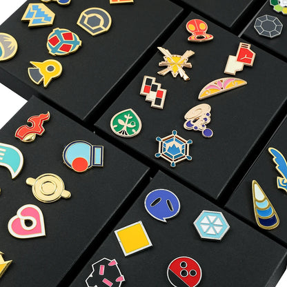 Pokémon Gym Badges Box Set – Kanto, Johto, Hoenn, Sinnoh, Unova, Kalos & Orange Islands Region Pins and Brooches