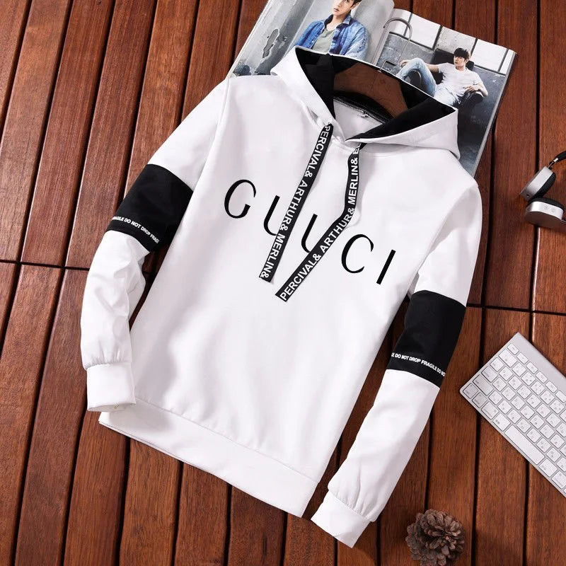 Men's Fashion Tracksuit Set – Hoodie & Sweatpants with Trendy Print | Casual Black & White Jogger Outfit