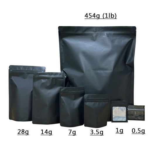 20–100PCS Black Matte Zipper Bags — Smell-Proof Mylar Pouches with One-Side Clear Window