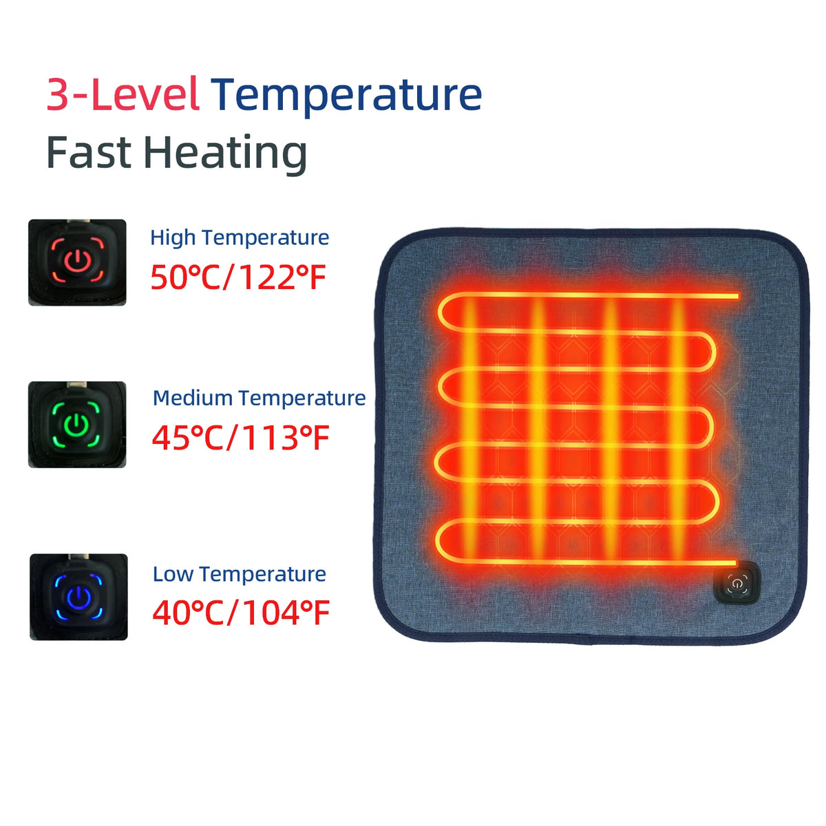 USB Heated Seat Cushion - 3-Level Adjustable Heating Pad with 10-Hour Auto Shut-Off for Home, Office and Outdoor Use