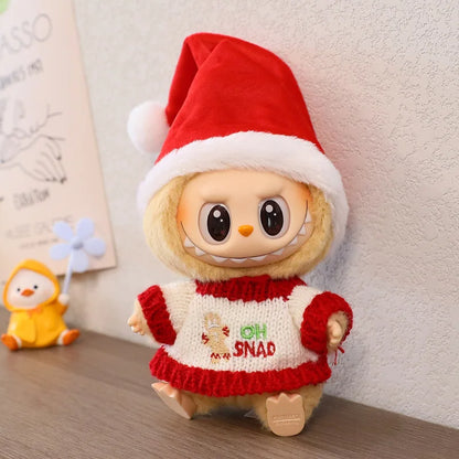15–17cm Labubu Doll Clothes – Christmas Hat, Scarf & Elk Snowman Plush Outfit Set, New Year Gift