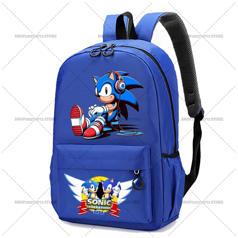 Cartoon Sonic Backpack — School Bag for Kids & Teens Featuring Amy, Rose & Shadow Characters, Perfect Gift for Boys