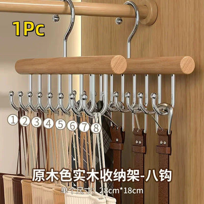Wooden Sling Hanger Organizer - Multi-Hook Space-Saving Clothes Storage Rack