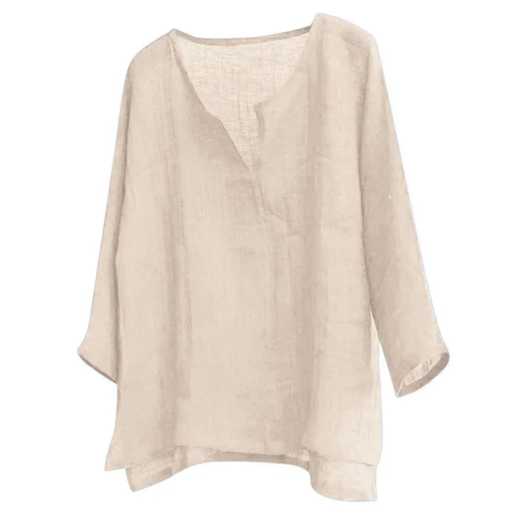 Men’s Loose Fit Long Sleeve Shirt - Solid Color Casual V-Neck Spring & Summer Top S-5XL