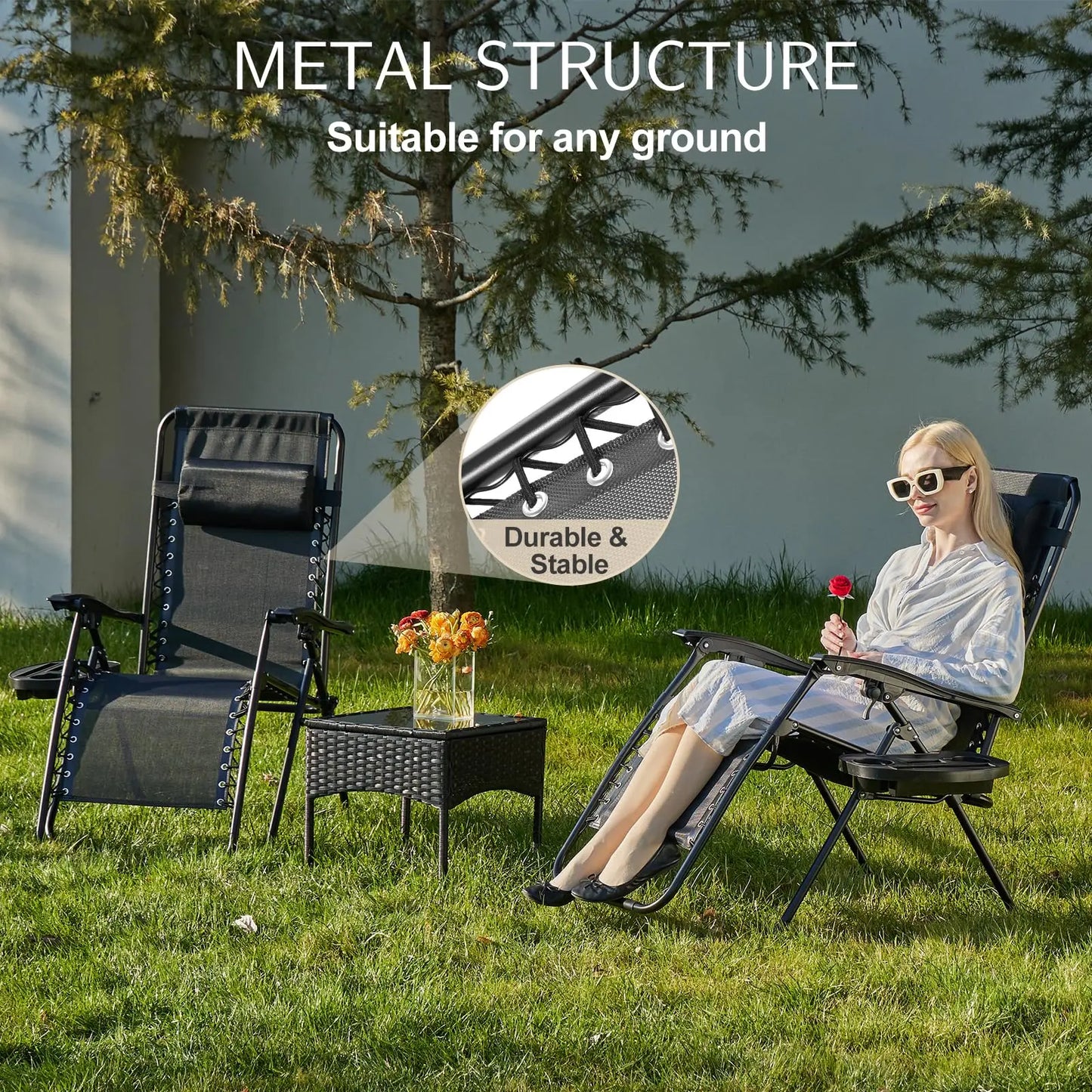 Zero Gravity Recliner Chairs Set of 2 — Portable Adjustable Outdoor Camping Patio Lounge with Cup Holders & Pillows