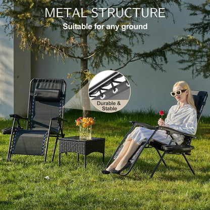 Zero Gravity Recliner Chairs Set of 2 — Portable Adjustable Outdoor Camping Patio Lounge with Cup Holders & Pillows