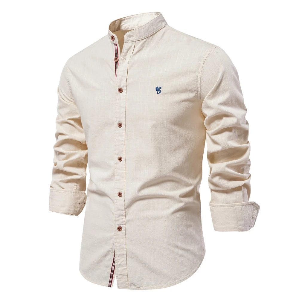 AIOPESON Men's 100% Cotton Shirt - Solid Color Long Sleeve Casual Shirt for Spring