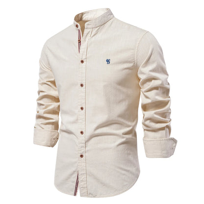 AIOPESON Men's 100% Cotton Shirt - Solid Color Long Sleeve Casual Shirt for Spring