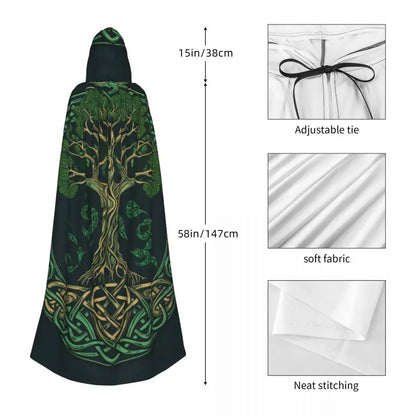 Tree of Life Celtic Cloak – Hooded Medieval Costume for Adults, Witch, Wicca, Vampire & Elf Purim Carnival Party