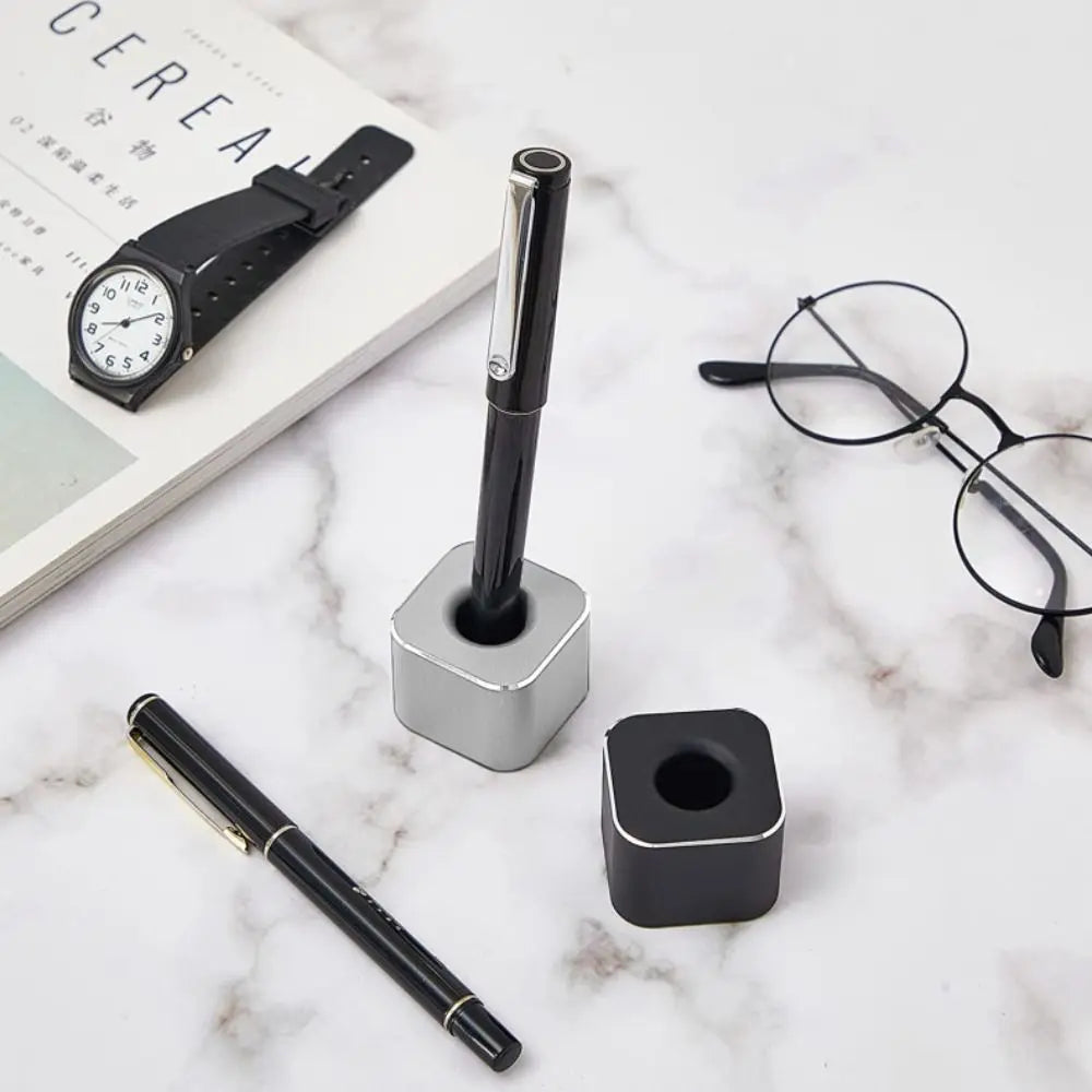 Creative Mini Aluminum Pen Holder – Non-Slip Square Pencil Storage Rack for Office Supplies