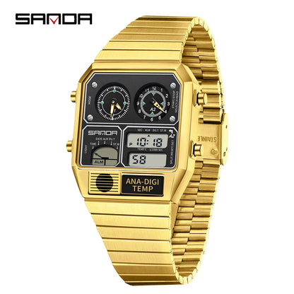 SANDA 3192 Men's LED Square Watch with Thermometer, Stopwatch & Chronograph – Multi-function Casual Timepiece for Youth   2/2