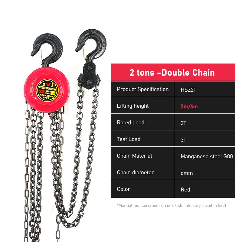 3M Heavy Duty Manual Chain Hoist - Hand Chain Block with Hook for Industrial & Construction Lifting