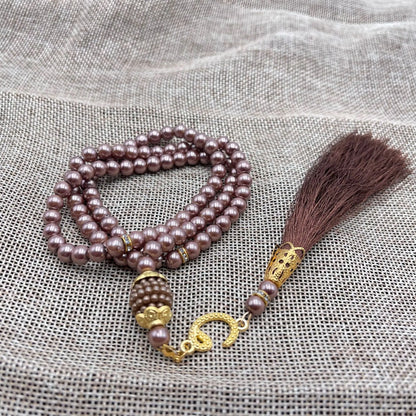 6mm 99pcs Glass Pearl Rosary Beads Bracelet – Turkish Style Islamic Muslim Prayer Tassel Jewelry for Women Gift Accessories