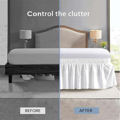 Elastic Wrap-Around Bed Skirt – Wrinkle, Fade & Shrink Resistant Dust Ruffle Easy-Fit Bedding Cover for Adjustable Beds