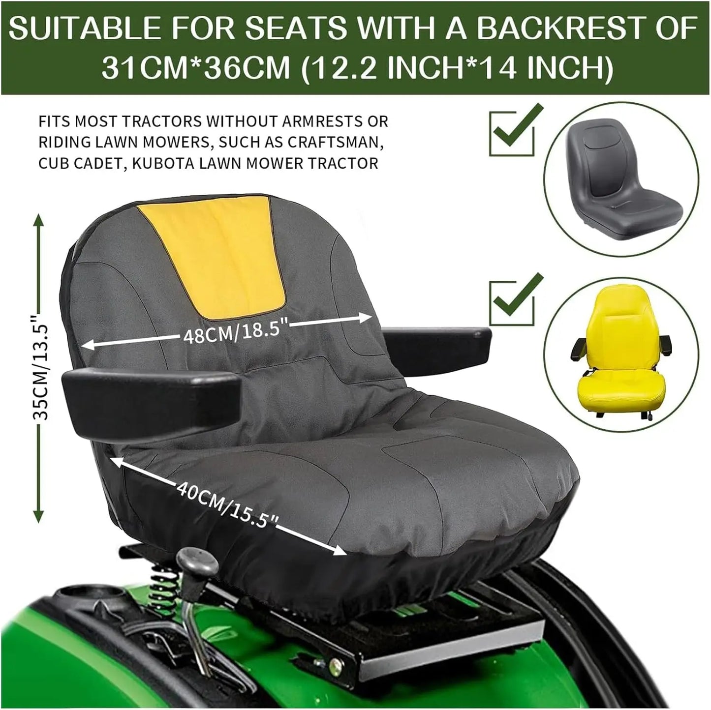 Heavy Duty 600D Oxford Waterproof Lawn Mower Seat Cover, Durable Universal Tractor Riding Seat Protector Cover