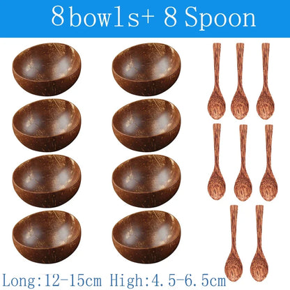Natural Coconut Bowl with Wooden Spoon – 12–15cm Handmade Tableware for Salad, Dessert, Rice & Ramen