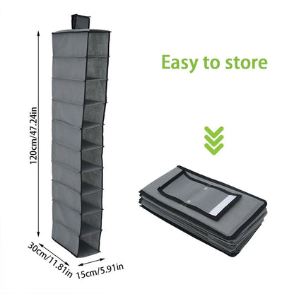 10-Layer Foldable Hanging Shoe Organizer – Non-Woven Space-Saving Shoe Rack for Home Bedroom Closet